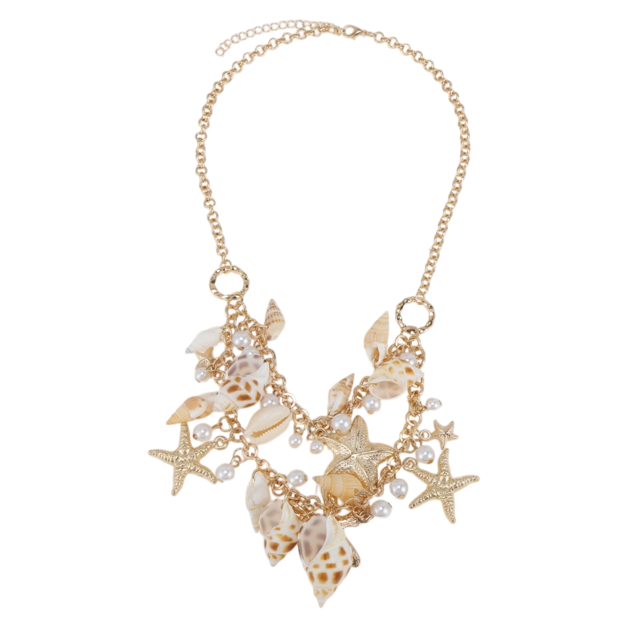 Unique Bargains Stylish Starfish Conch Pendant Necklace for Daily Life Gold Tone 1 Pcs