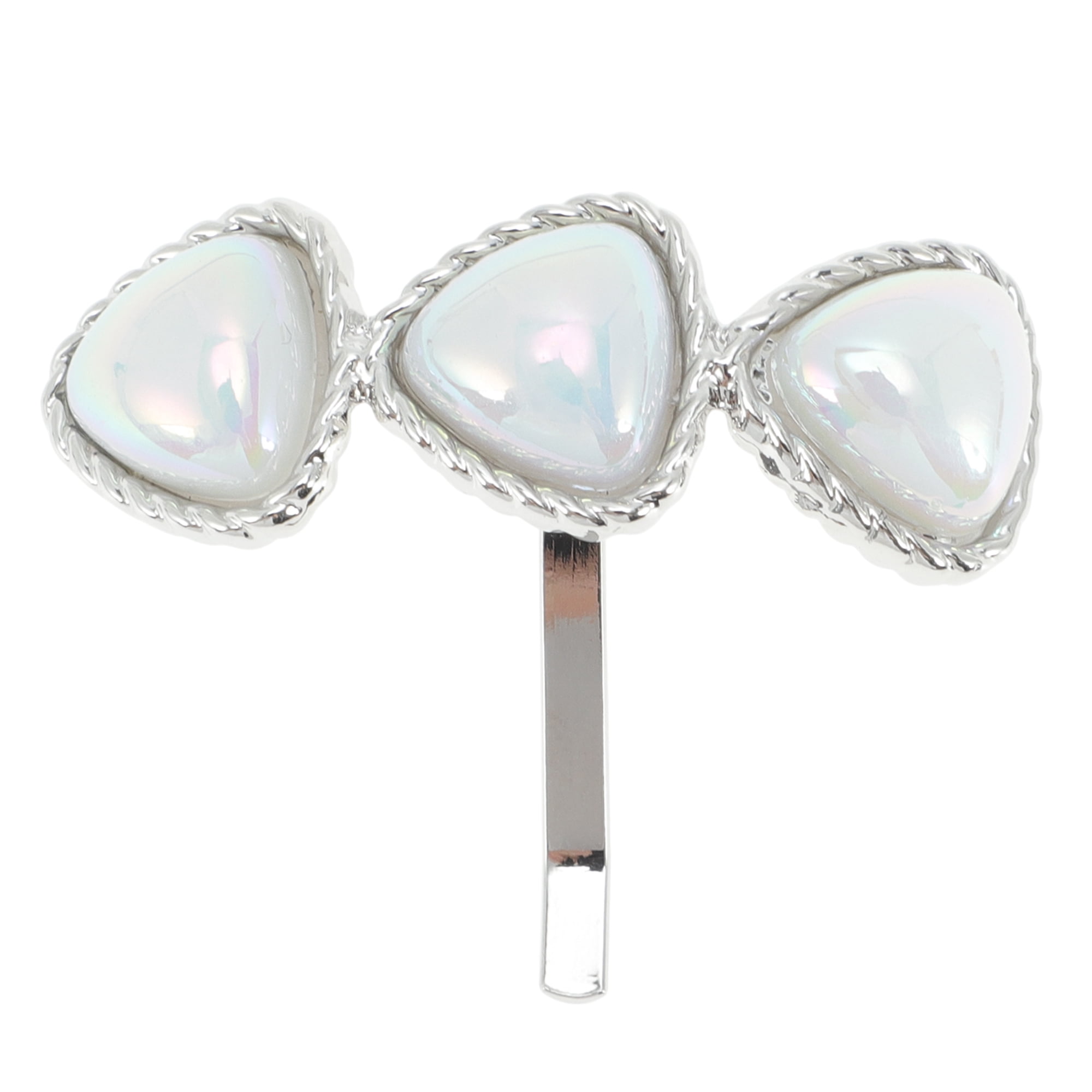 Unique Bargains Stylish Three Heart Ponytail Buckle Hair Clip 1 Pc Silver Tone Beige