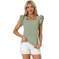 thumbnail image 1 of Unique Bargains Summer Gingham Tops for Women's Square Neck Ruffle Sleeve Blouse S Dark Green, 1 of 6