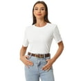 thumbnail image 1 of Unique Bargains Summer T-Shirt for Women's Round Neck Basic Textured Top White XL, 1 of 6