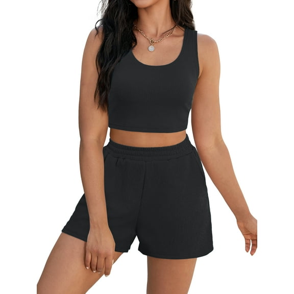 DARING DIVA Women's 2 Pcs Casual Outfit Set with Tank and Shorts M Black