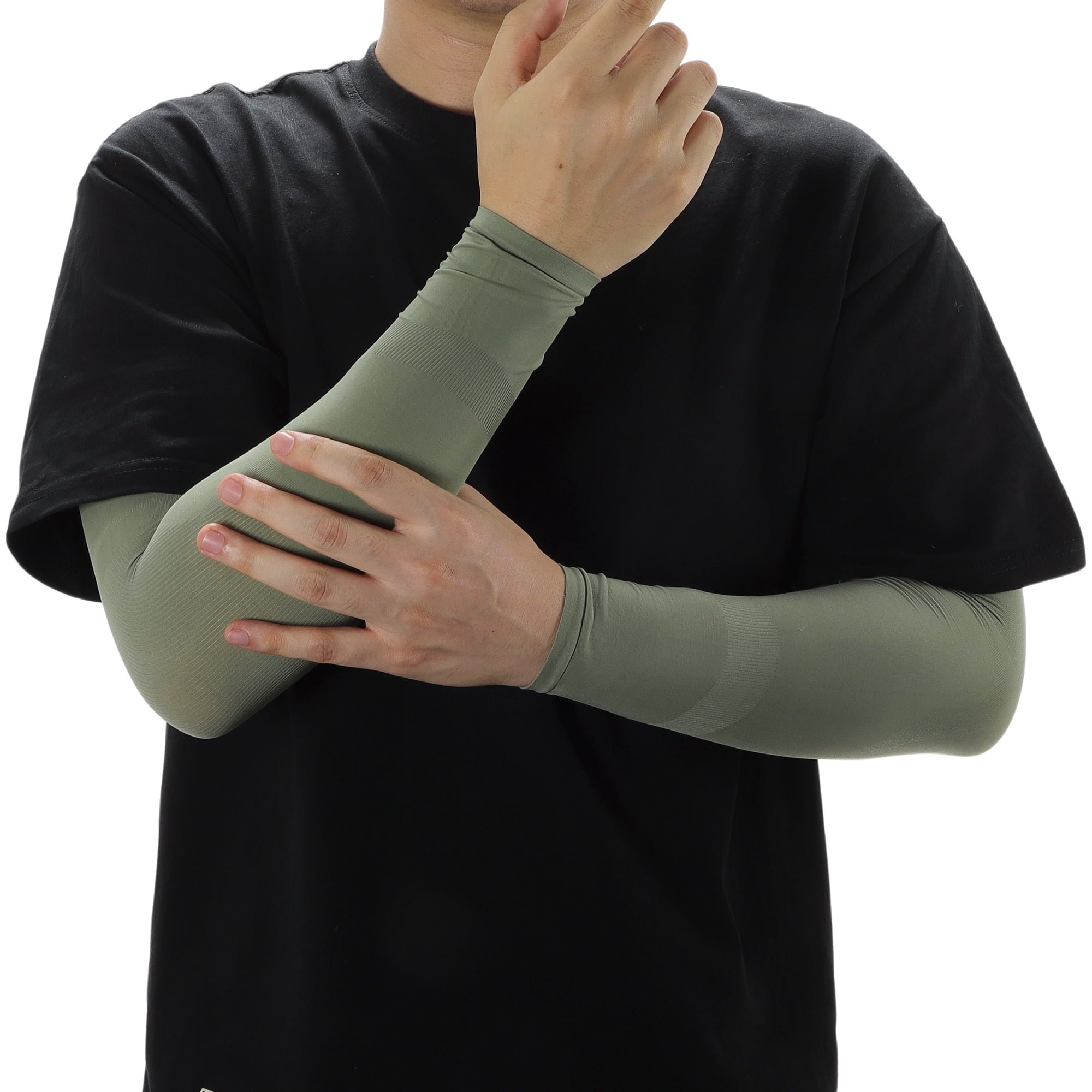 Unique Bargains Sun Protection Cooling Compression Sleeves Olive Green 16.14"×3.74"