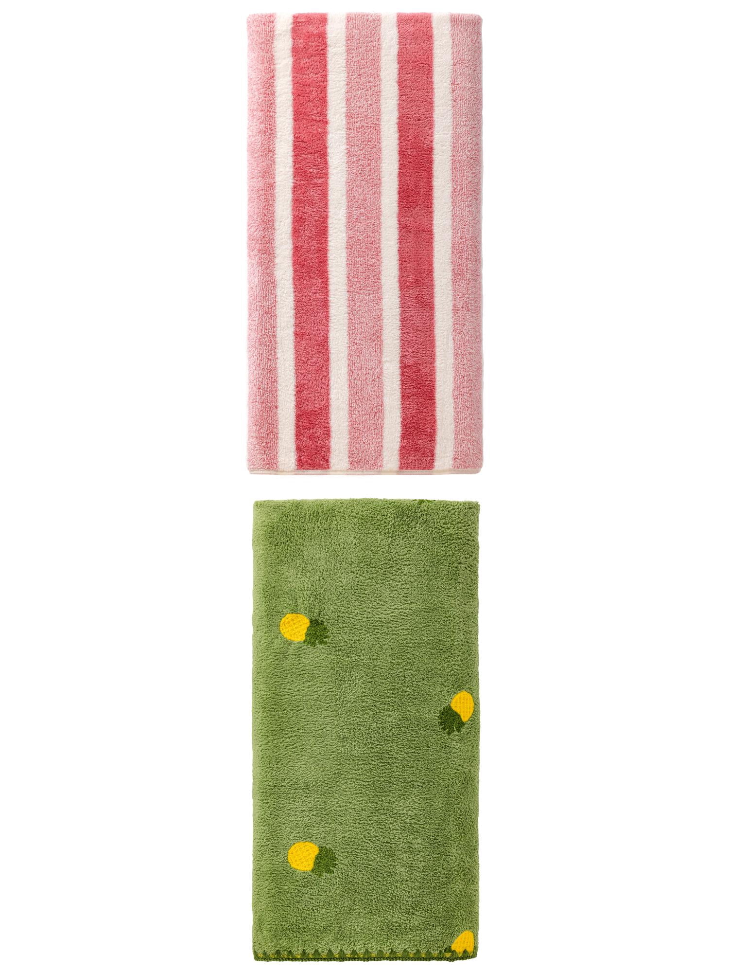 Unique Bargains Super Absorbent Bath Towel 2 Pack Pink/Green 71" x 35"/55" x 28"