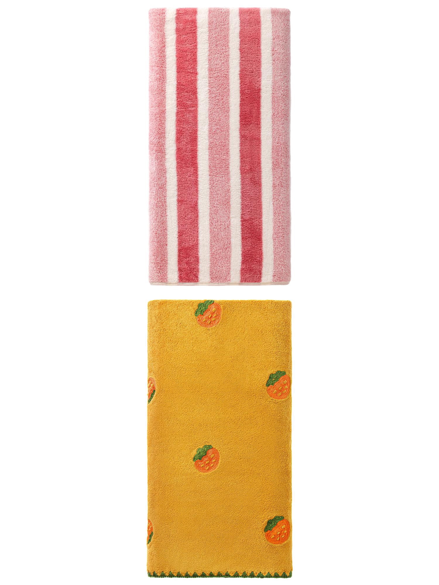 Unique Bargains Super Absorbent Bath Towel 2 Pack Pink/Yellow 71" x 35"/55" x 28"