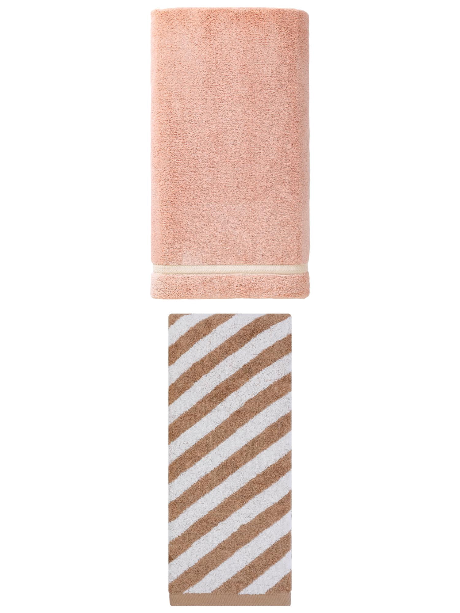 Unique Bargains Super Fluffy Coral Fleece Bath Towel 2 Pack Pink/Brown 63"x 31"/55" x 28"