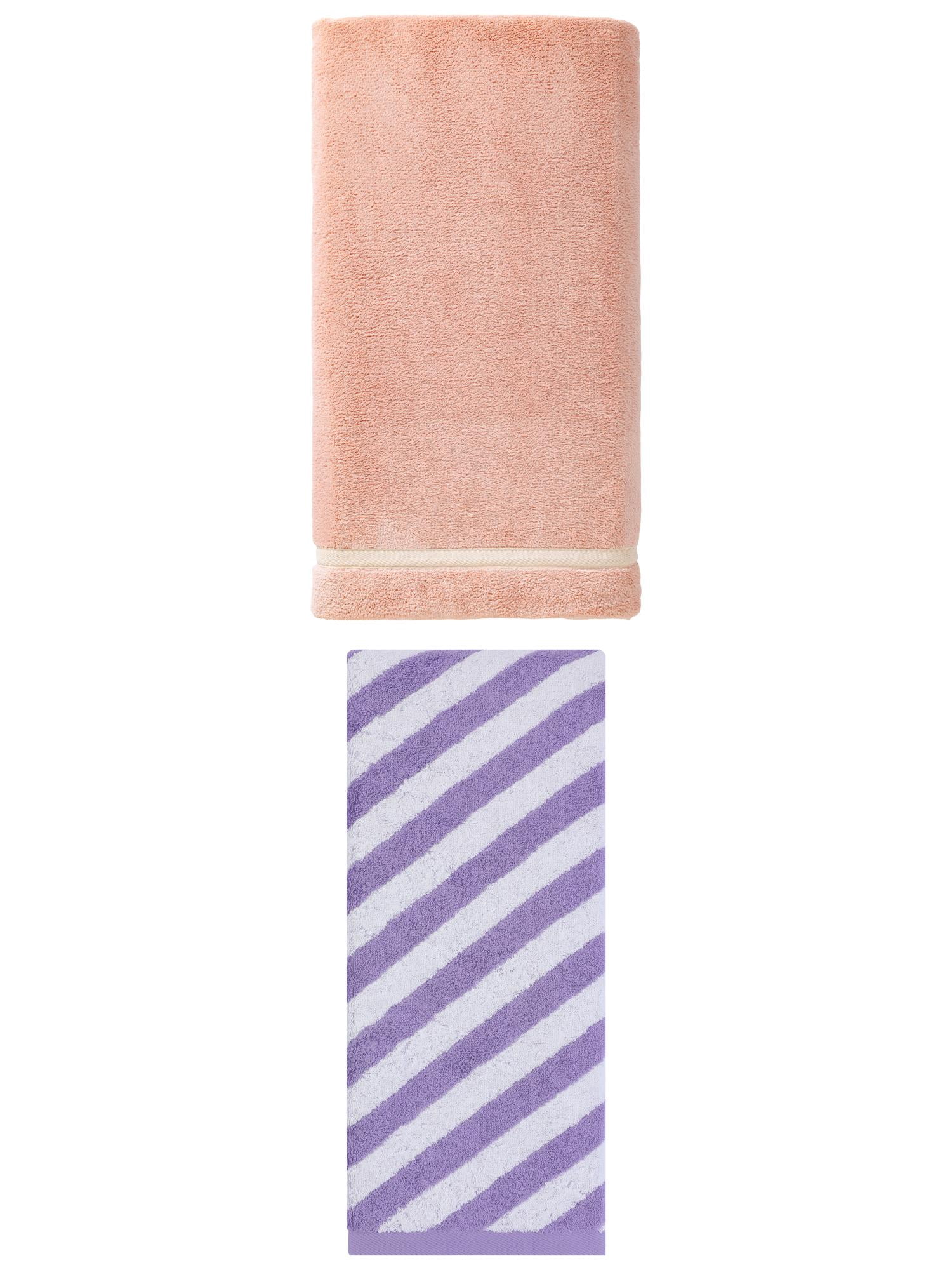 Unique Bargains Super Fluffy Premium Absorbent Coral Fleece Bath Towel 2 Pack Pink/Purple 63" x 31"/55" x 28"
