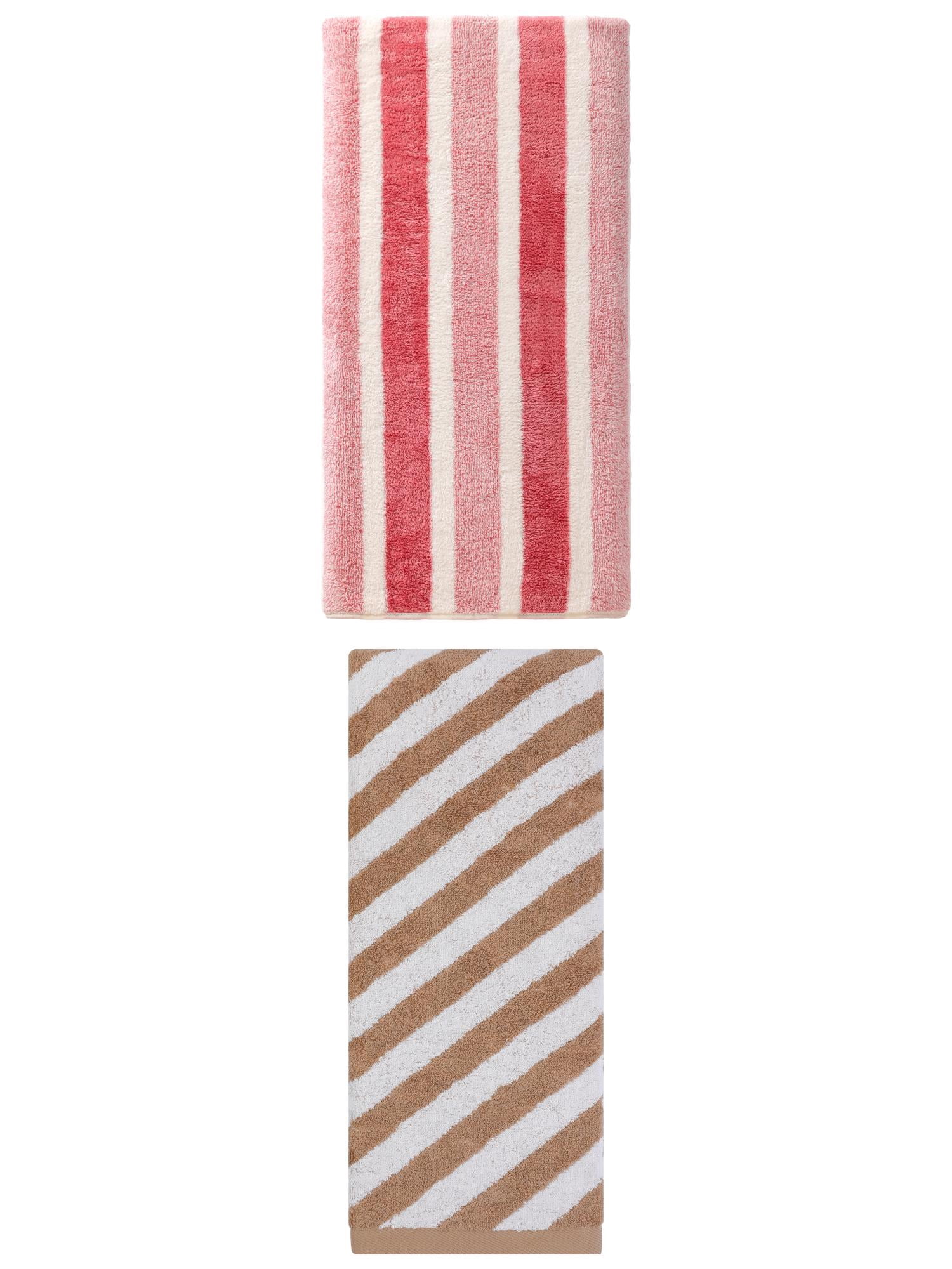 Unique Bargains Supersoft Bath Towel 2 Pack Pink/Brown 71" x 35"/55" x 28"