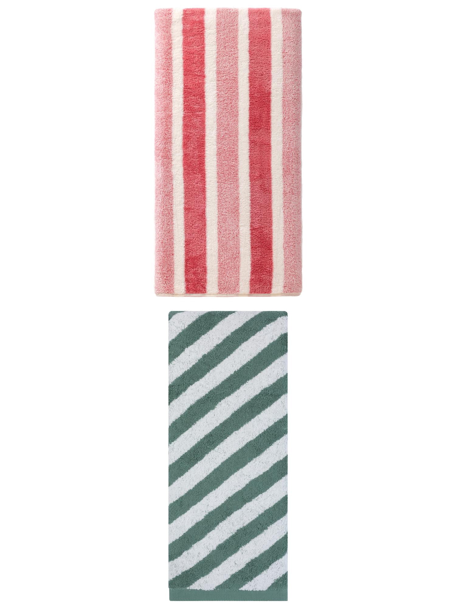 Unique Bargains Supersoft Bath Towel 2 Pack Pink/Green 71" x 35"/55" x 28"