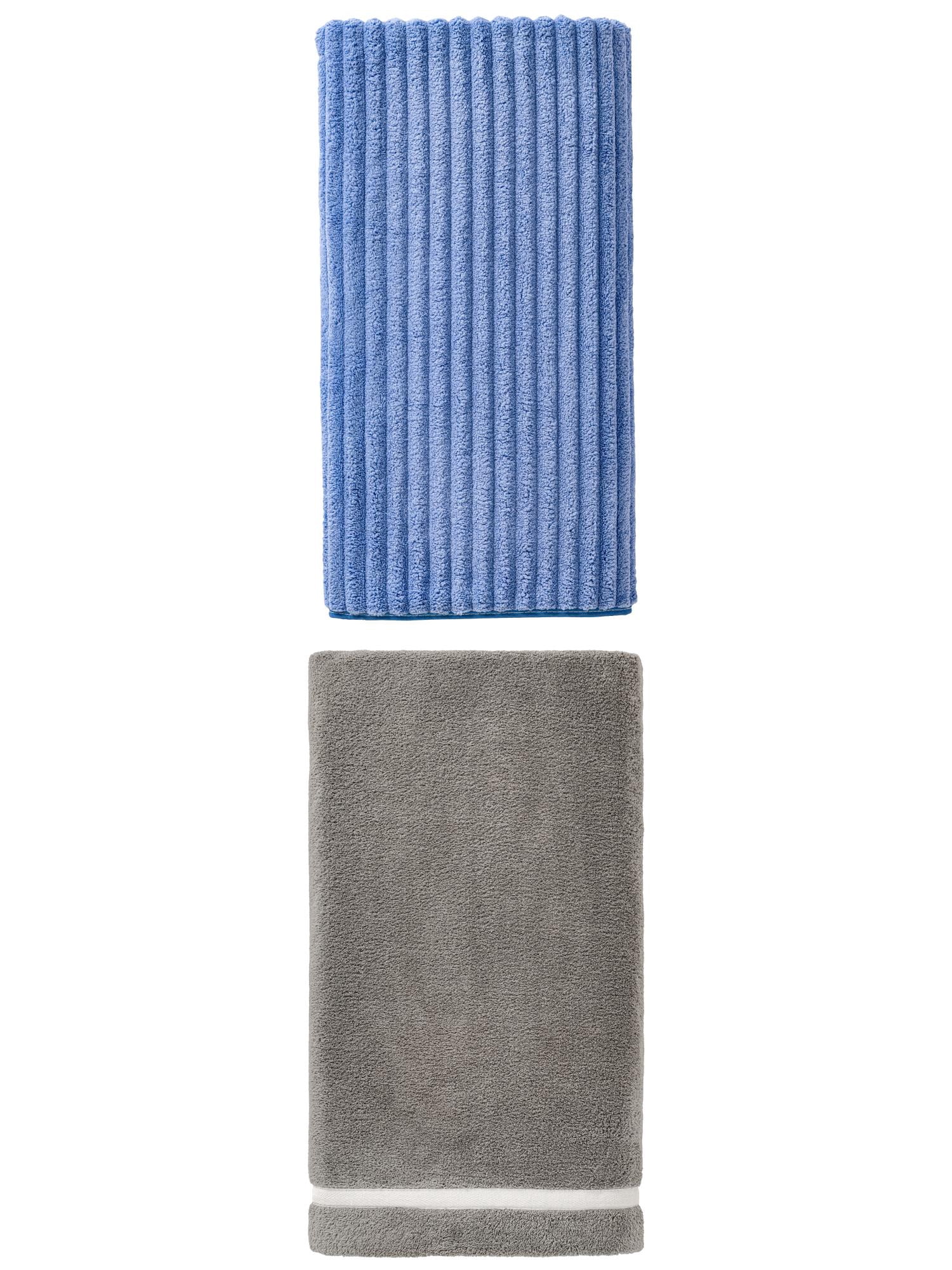 Unique Bargains 2Pcs Plush Absorbent Coral Fleece Bath Towel Grey/Blue 63"x31"/55"x28"