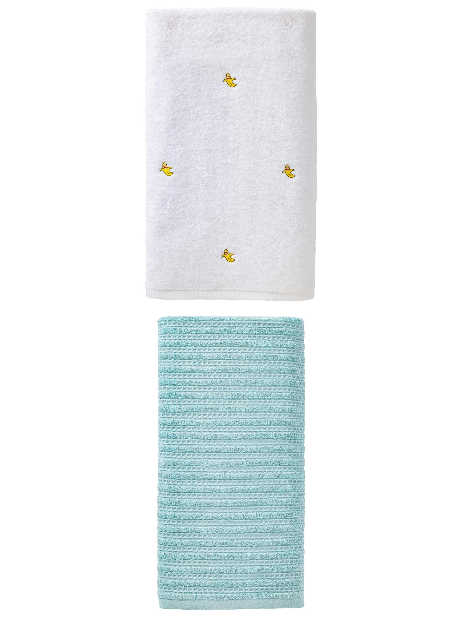 Unique Bargains Sweet Absorbent Bath Towel 2 Pack Banana White/Blue 55" x 28"