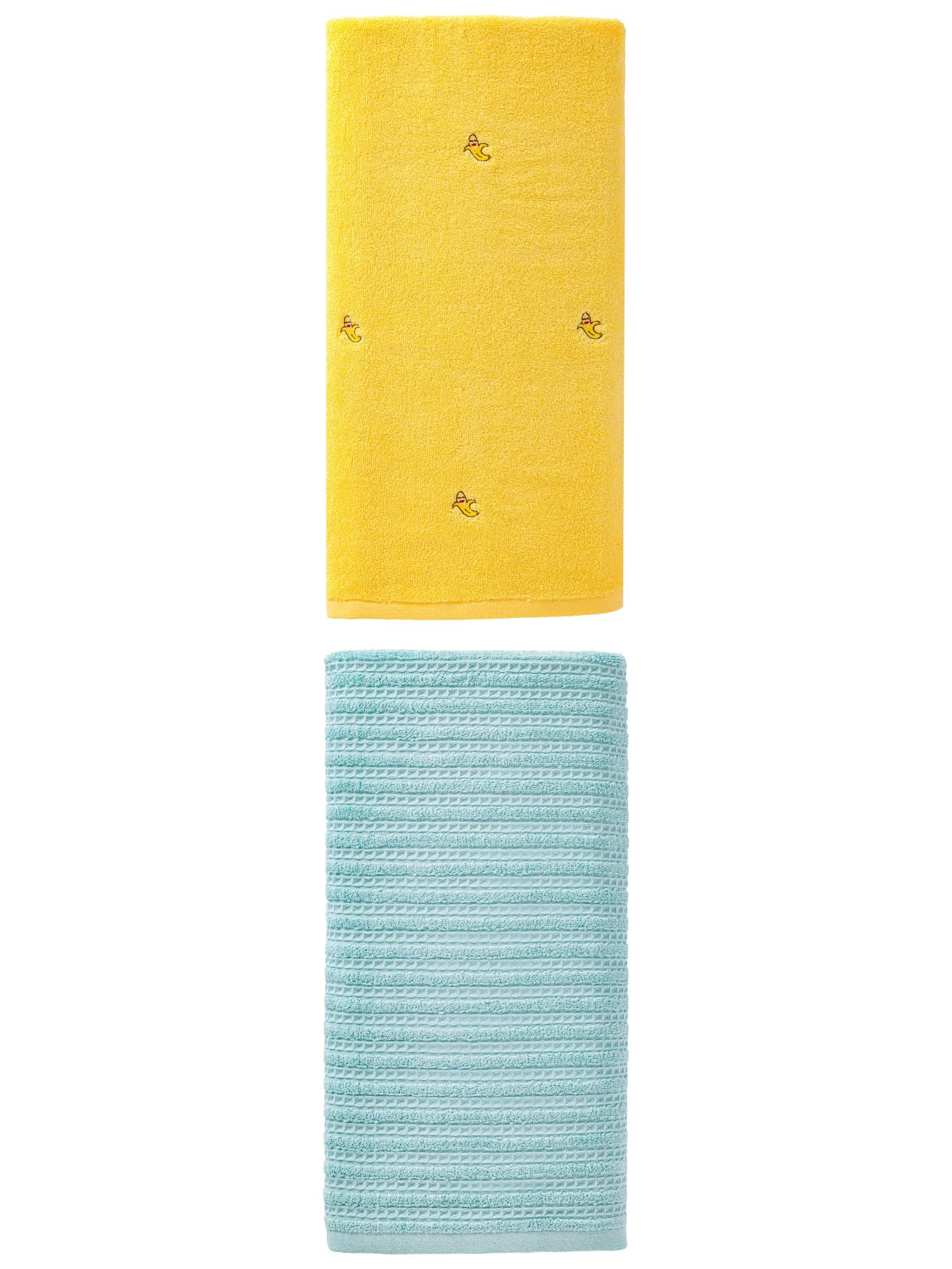 Unique Bargains Cartoon Bath Towel 2 Pack Banana Yellow/Blue 55" x 28"