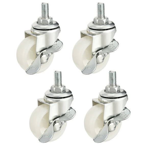 Unique Bargains Swivel Casters 1.5' Nylon M8 x 15mm Threaded Wheels w Brake White 4Pcs