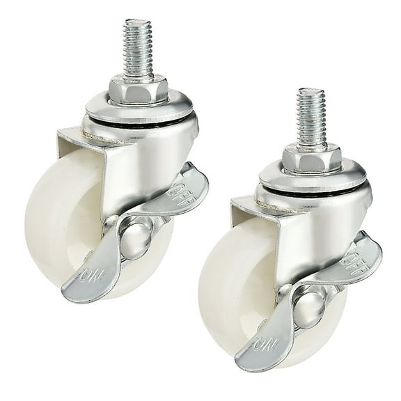 Unique Bargains Swivel Casters 1.5' Nylon M8 x 15mm Threaded Wheels with Brake White 2Pcs