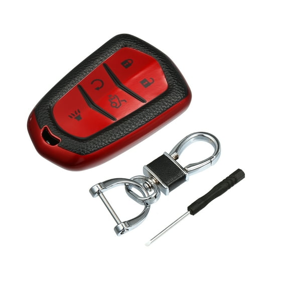 Unique Bargains TPU 360 Degree for Smart Key Fob Case Cover for Cadillac CTS with 5 Buttons with Keychain Red 1Set