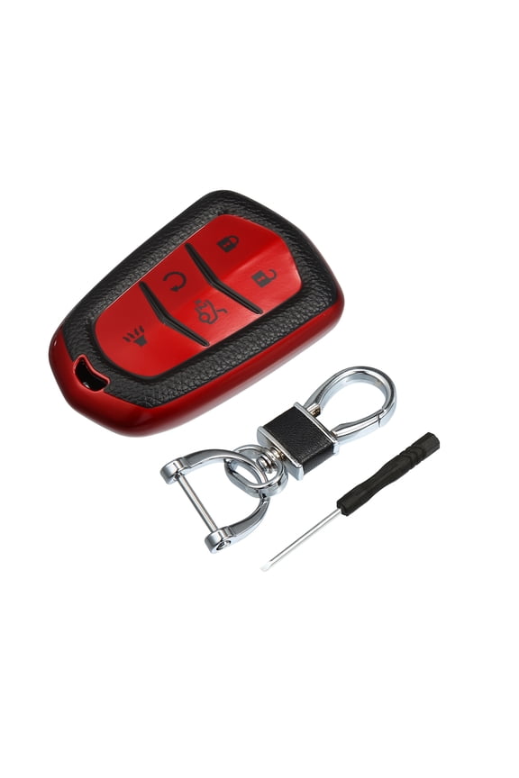 TPU 360 Degree for Smart Key Fob Case Cover for Cadillac CTS with 5 Buttons with Keychain Red 1Set
