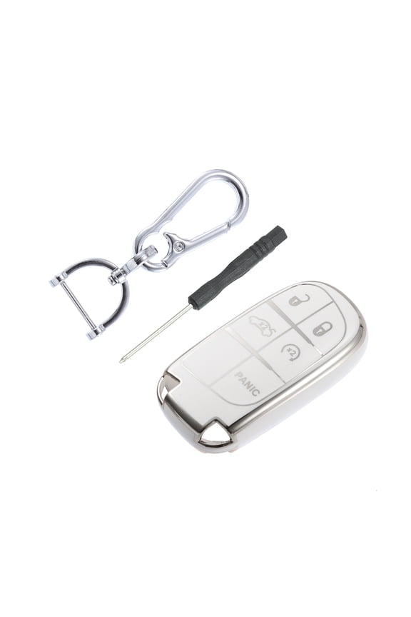 TPU for Smart Key Fob Case Cover Kit with Keychain for Jeep Grand Cherokee Renegade 5 Key Silver Tone for White