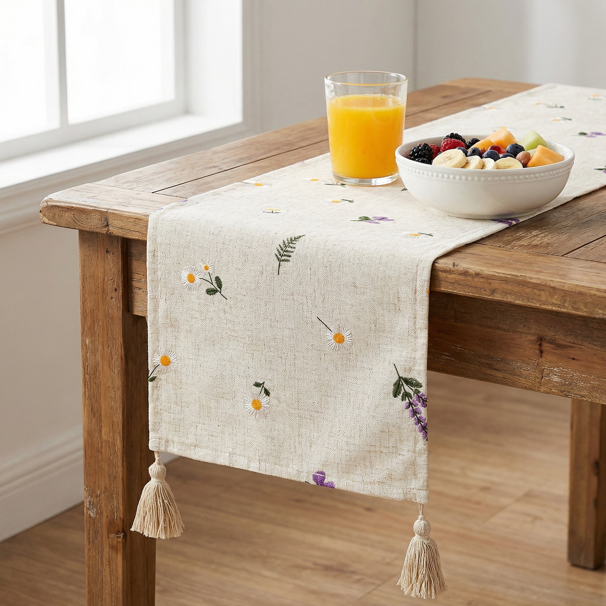 Unique Bargains Table Runner for Kitchen Decor with Tassel Lavender 11.8x63in