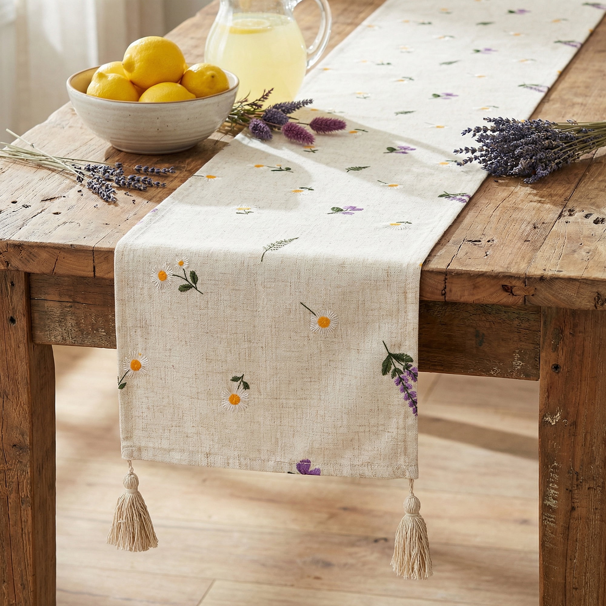 Unique Bargains Table Runner for Kitchen Decor with Tassel Lavender 11.8x70.9in