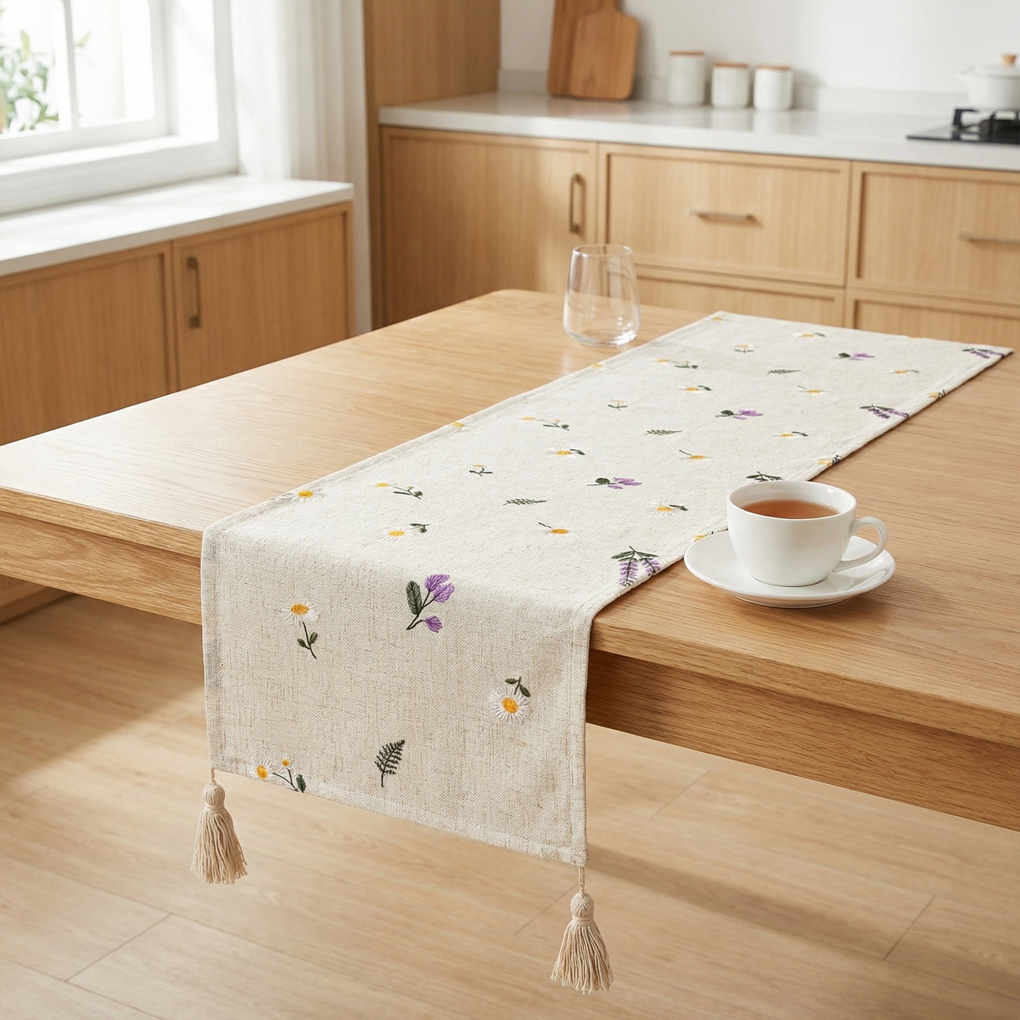 Unique Bargains Table Runner for Kitchen Decor with Tassel Lavender 11.8x78.7in