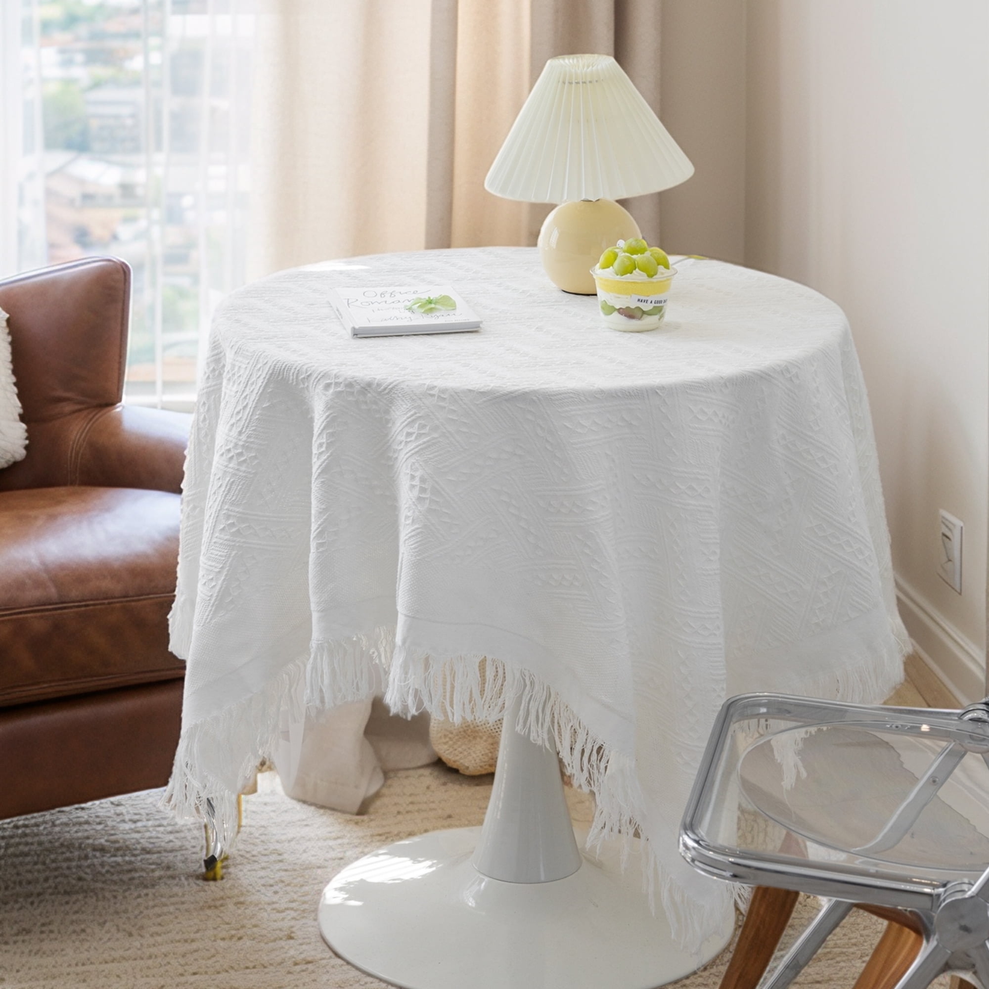Unique Bargains Tablecloths with Tassel for Multiple Use Beige 47.2"x35.4"