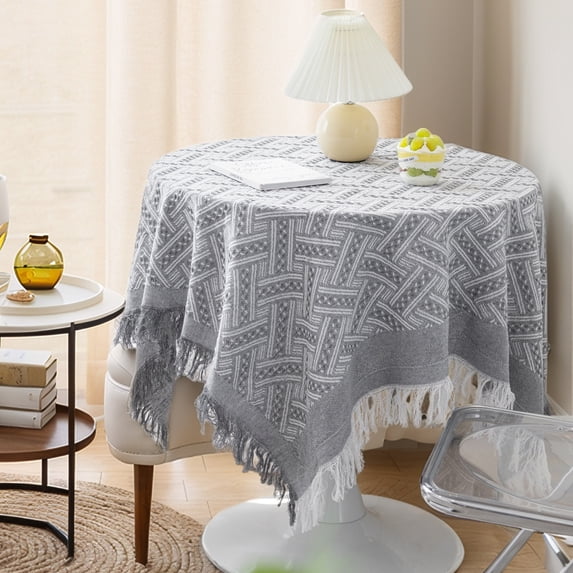 Unique Bargains Tablecloths with Tassel for Multiple Use Light Gray 35.4"x35.4"