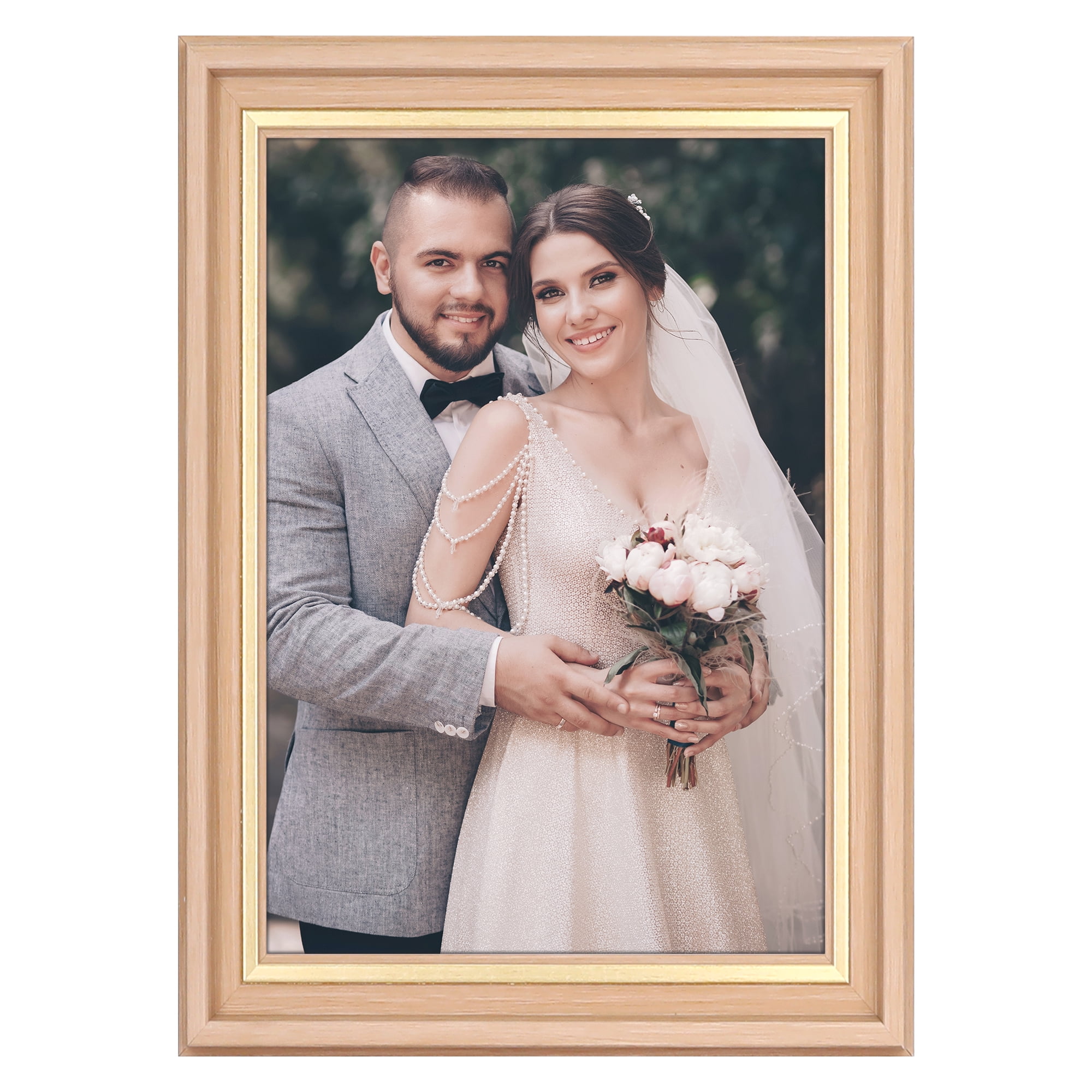 Unique Bargains Tabletop Picture Frame for Photo Modern Poster Frame Wood Grain Color 5x7