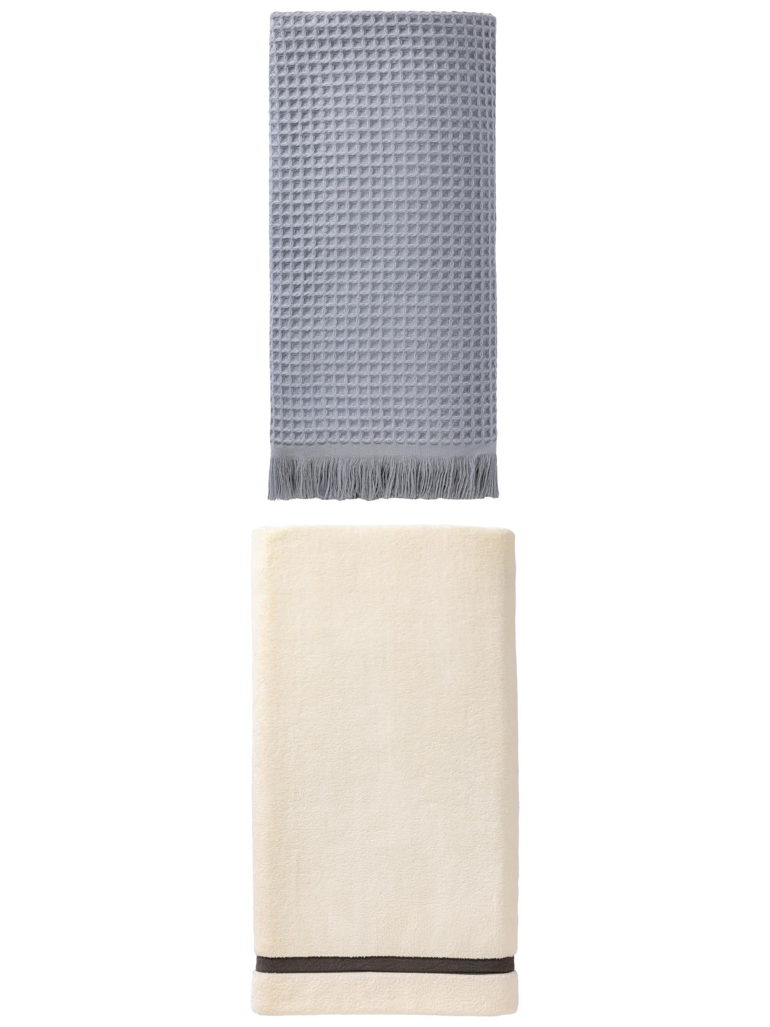 Unique Bargains Tassel Bath Towel 2 Pack Grey/Beige 71" x 35"/63" x 31"
