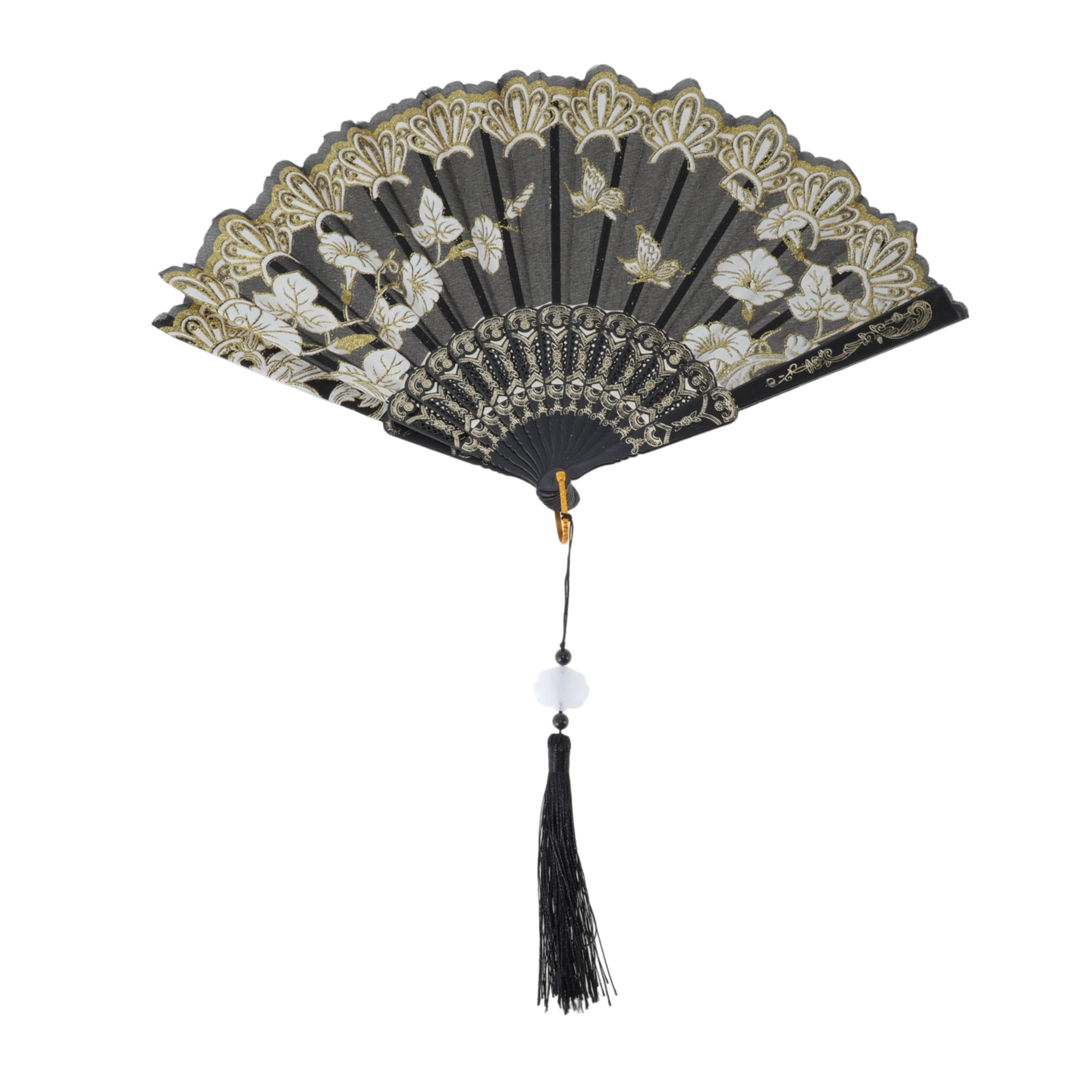 Unique Bargains Tassel Folding Fan 1 Pc for Weddings Parties Black