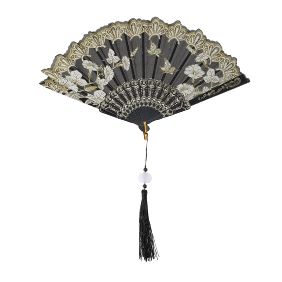Unique Bargains Tassel Folding Fan 1 Pc for Weddings Parties Black