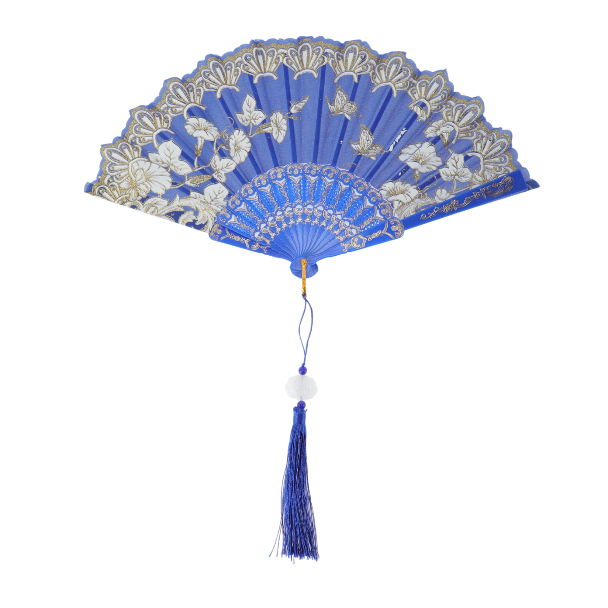 Unique Bargains Tassel Folding Fan 1 Pc for Weddings Parties Blue