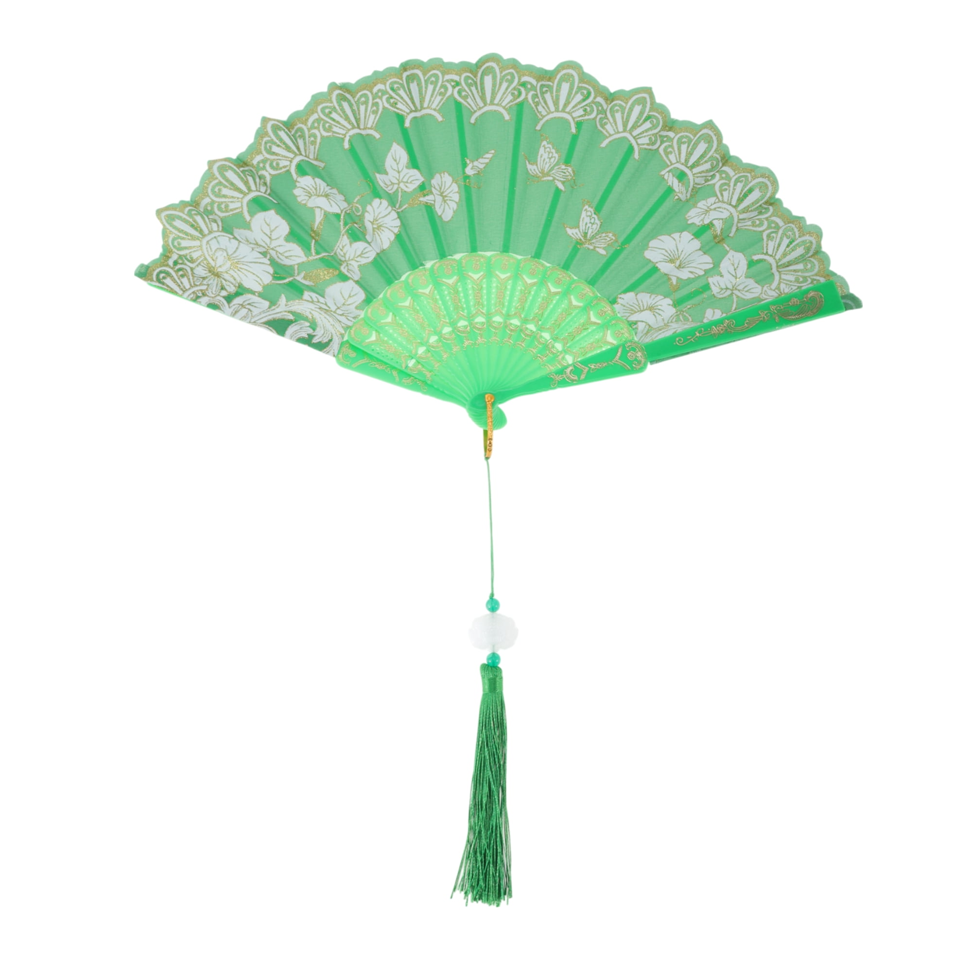 Unique Bargains Tassel Folding Fan 1 Pc for Weddings Parties Green