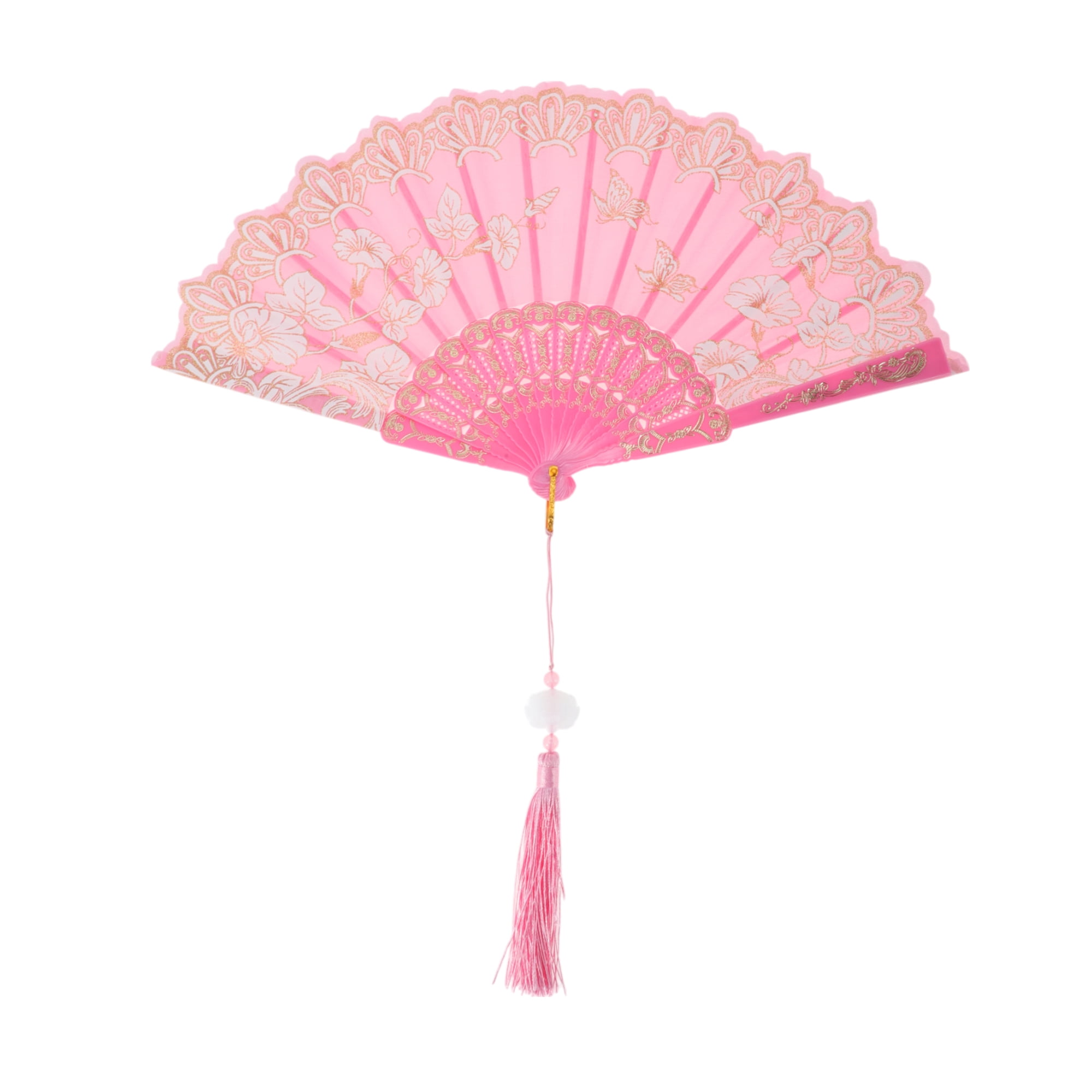 Unique Bargains Tassel Folding Fan 1 Pc for Weddings Parties Pink