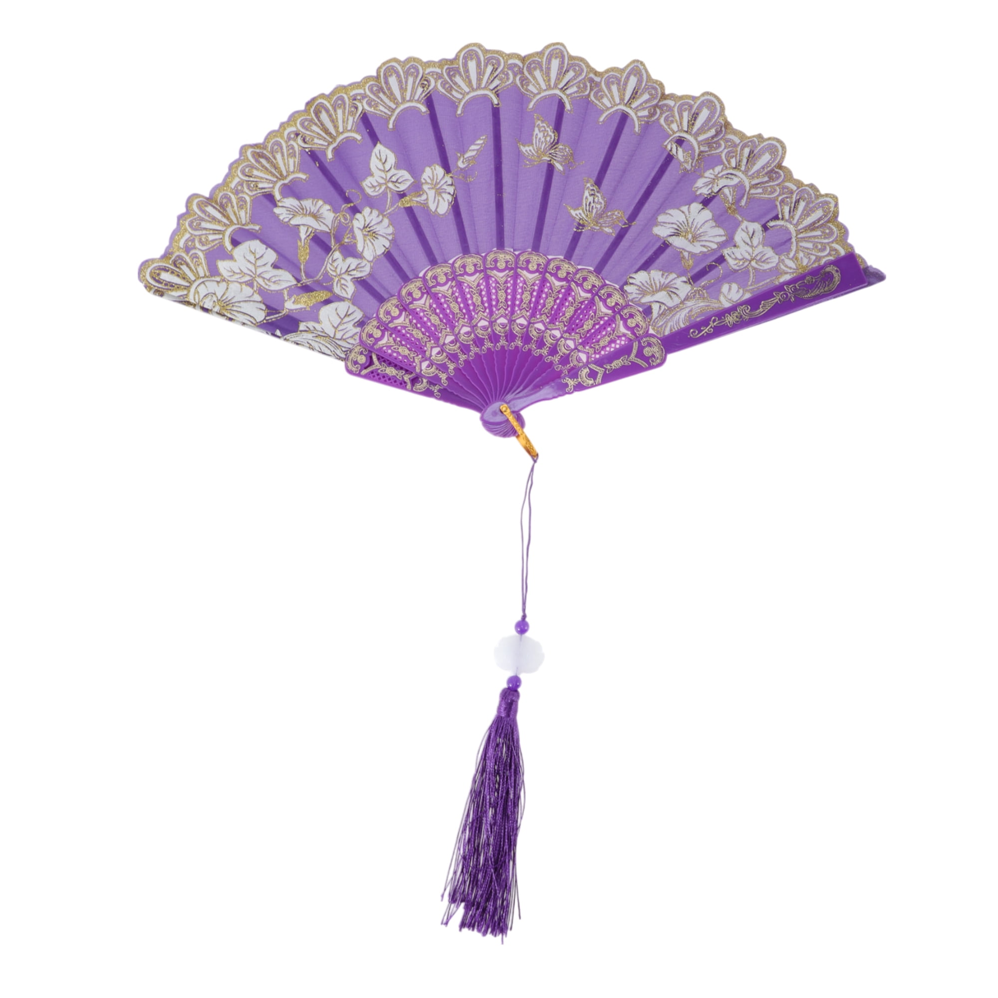 Unique Bargains Tassel Folding Fan 1 Pc for Weddings Parties Purple