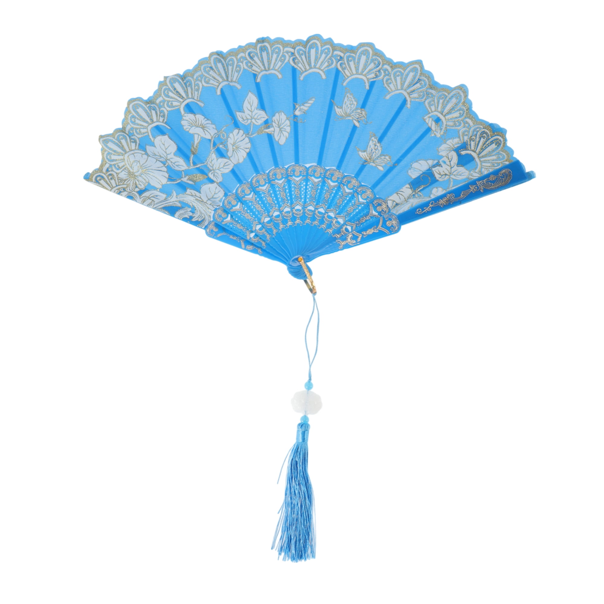 Unique Bargains Tassel Folding Fan 1 Pc for Weddings Parties Sky Blue