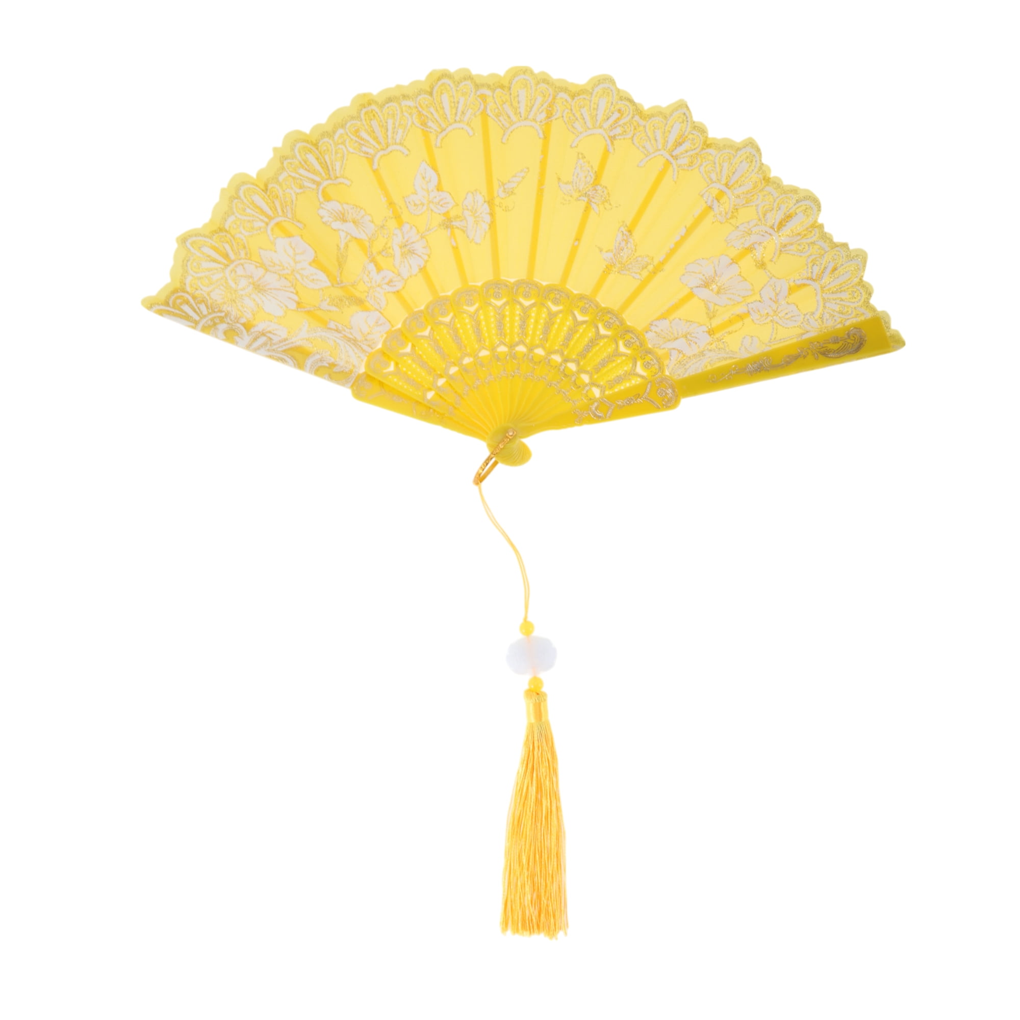 Unique Bargains Tassel Folding Fan 1 Pc for Weddings Parties Yellow