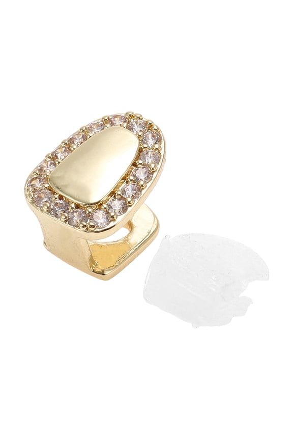 Teeth Grillz Set Hip Hop Teeth with Tweezers Teeth Grillz for Halloween Party Hip Hop Show Gold Tone