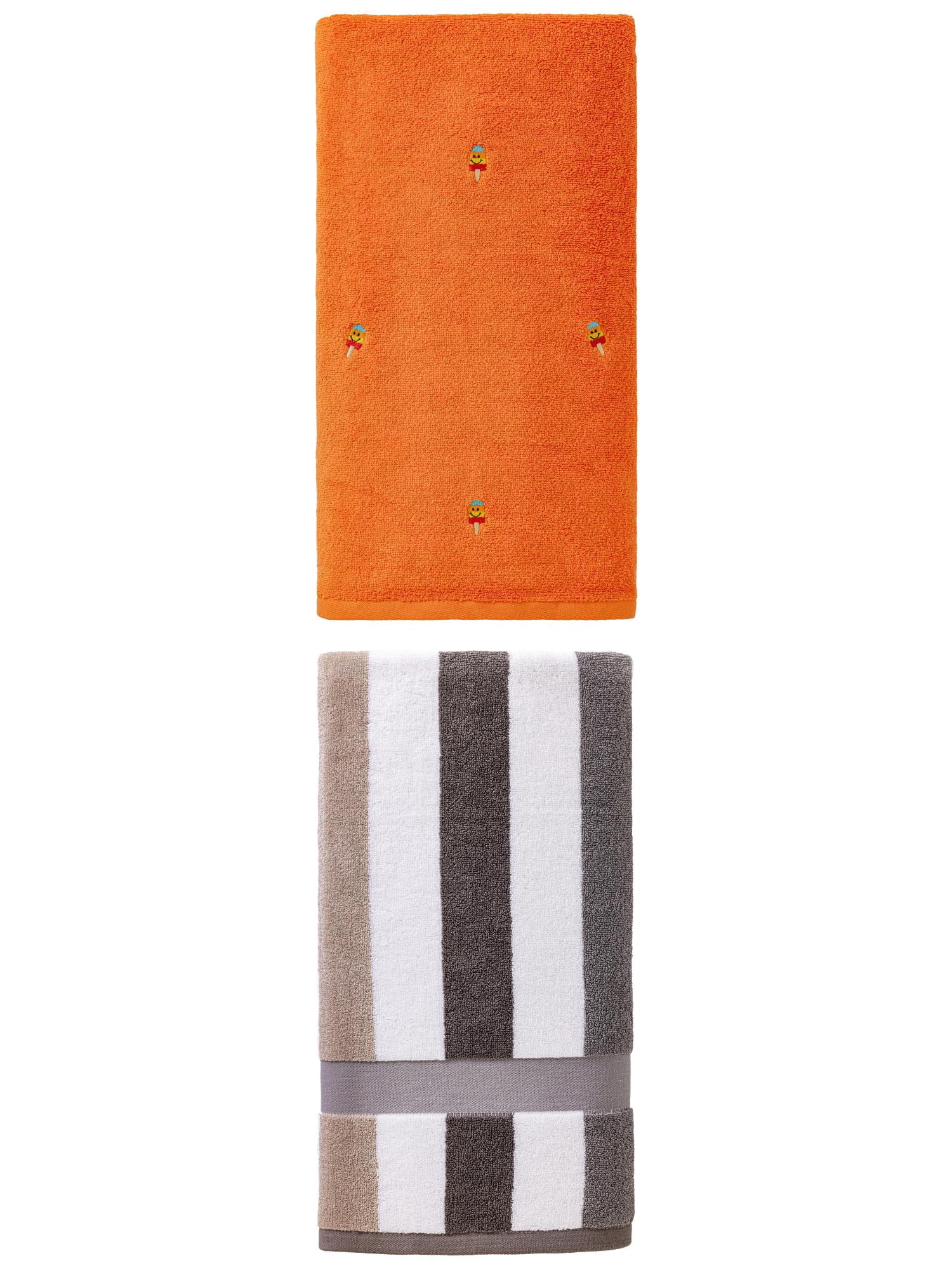 Unique Bargains Texture Bath Towel 2 Pack Popsicle Orange/Grey 55" x 28"