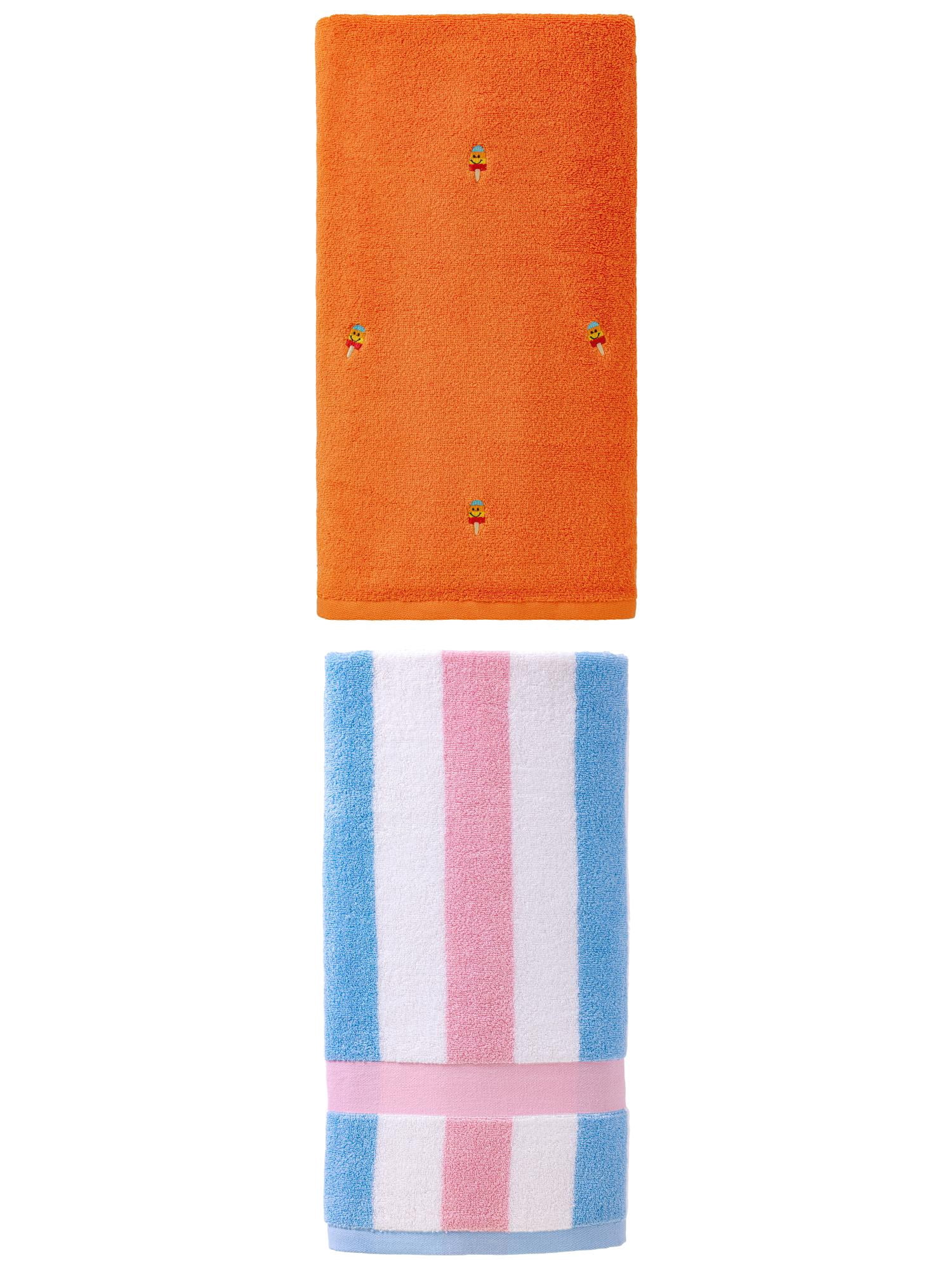 Unique Bargains Texture Bath Towel 2 Pack Popsicle Orange/Pink 55" x 28"