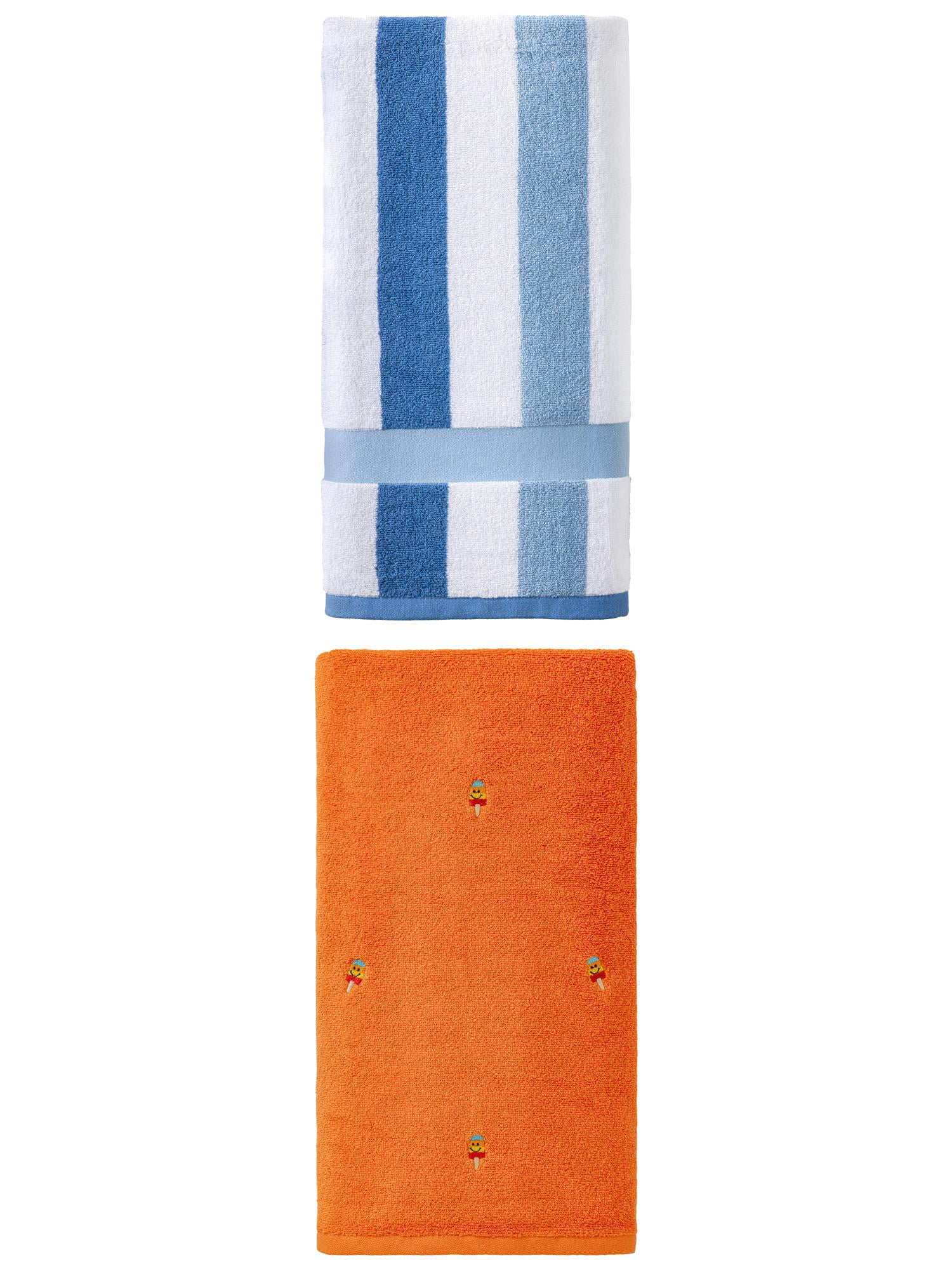 Unique Bargains Texture Bath Towel 2 Pack Popsicle Orange/Royal Blue 55" x 28"