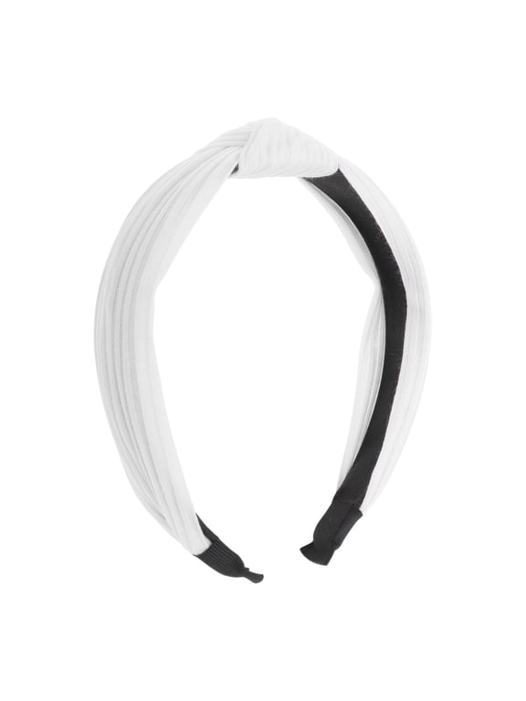 Textured Cotton Knot Headband Soft Hairband for Women 1.3 Inch Height White