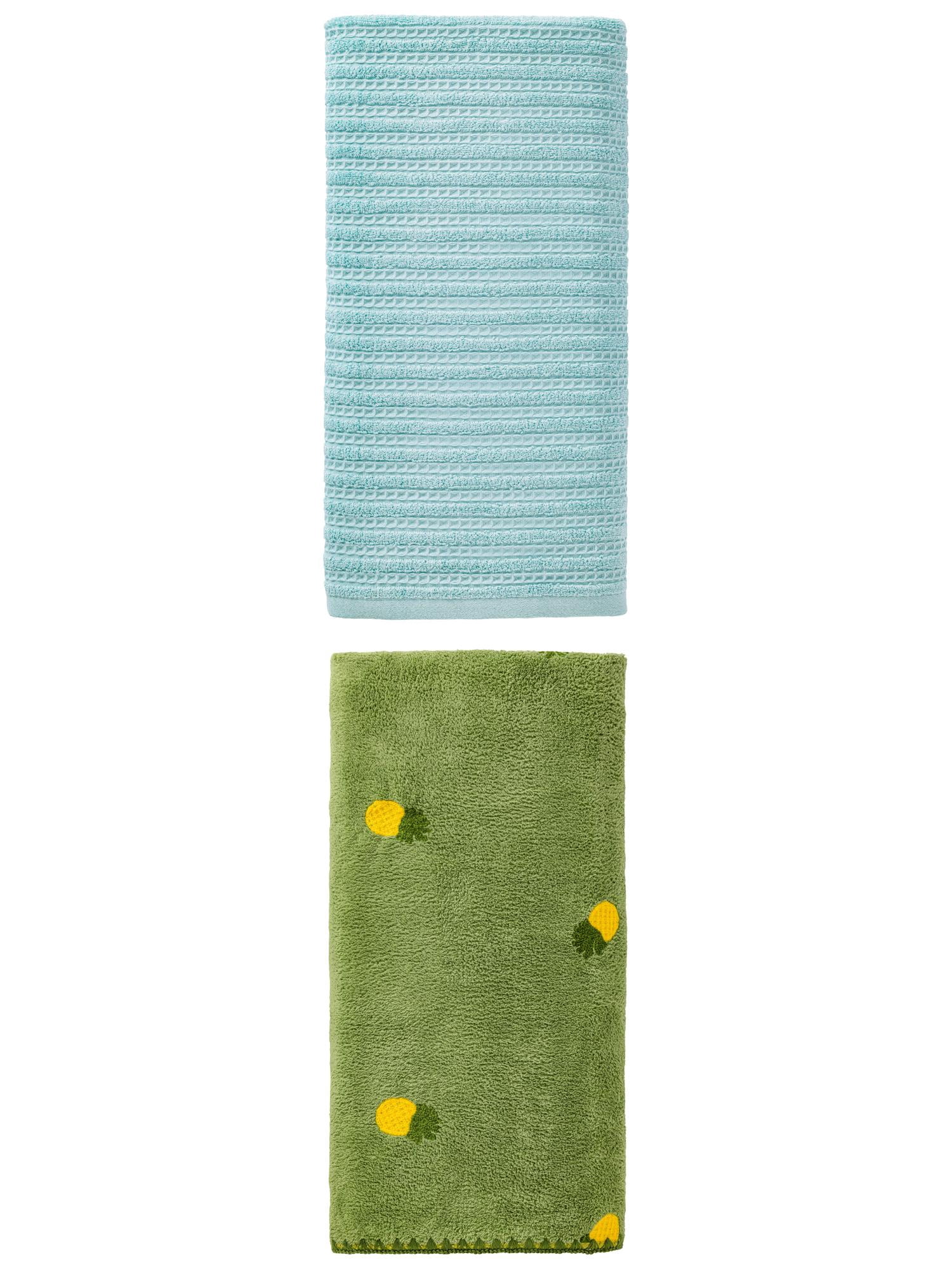 Unique Bargains Textured Plush Bath Towel 2 Pack Blue/Green 55" x 28"