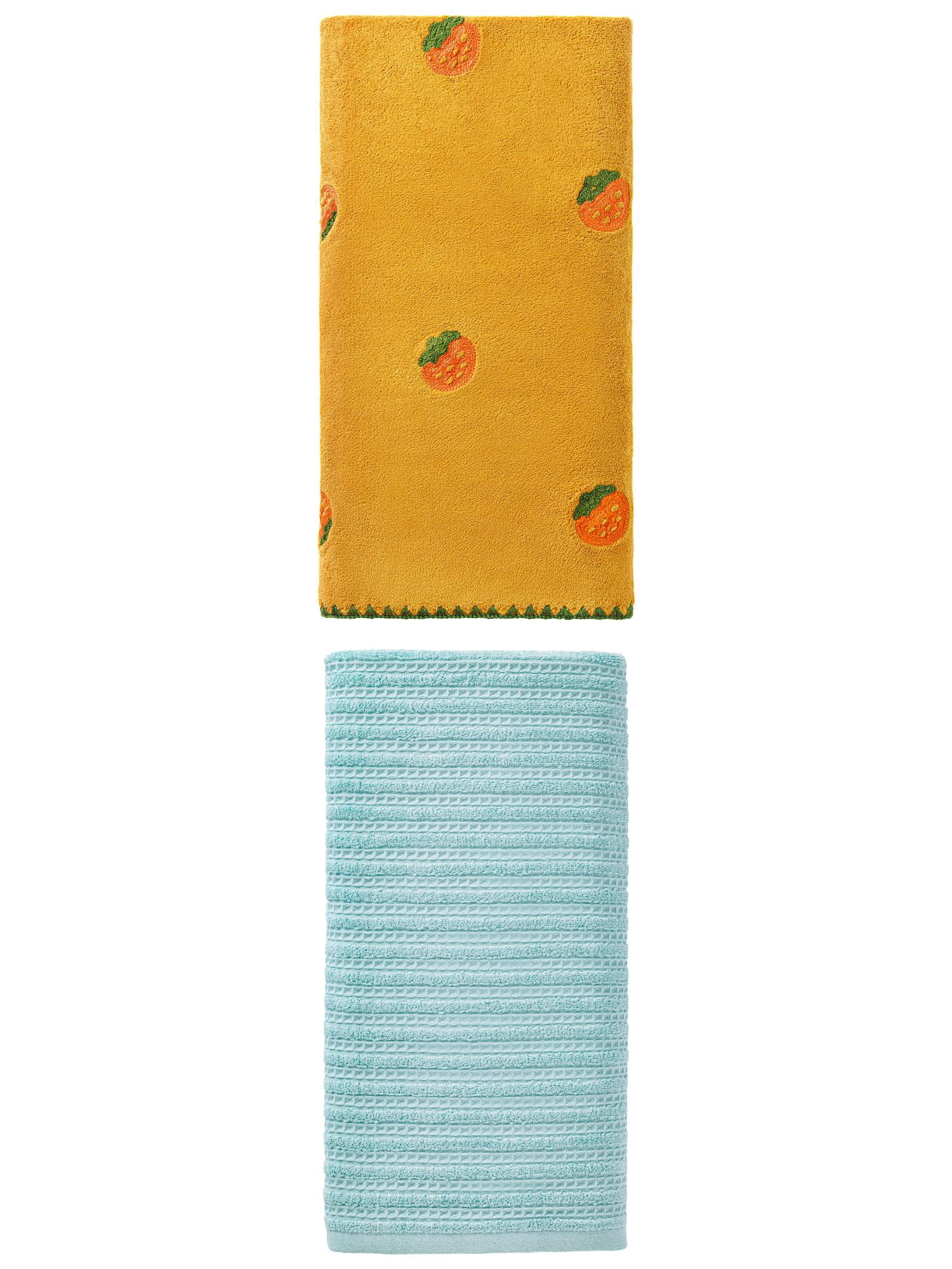 Unique Bargains 1pc Striped Blue 55" x 28" 1pc Yellow 55" x 28" Soft Towels