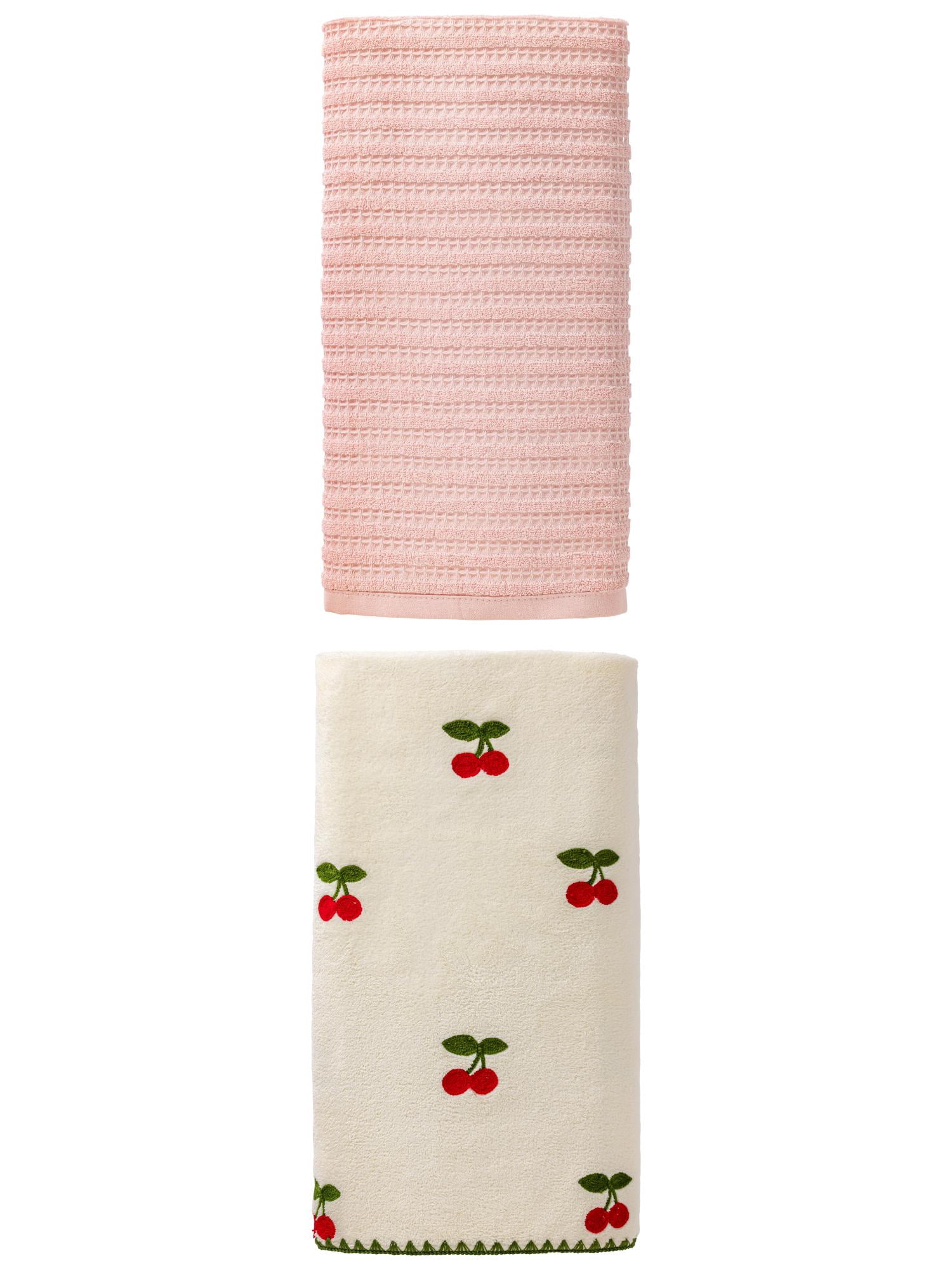 Unique Bargains Textured Plush Bath Towel 2 Pack Pink/White 55" x 28"