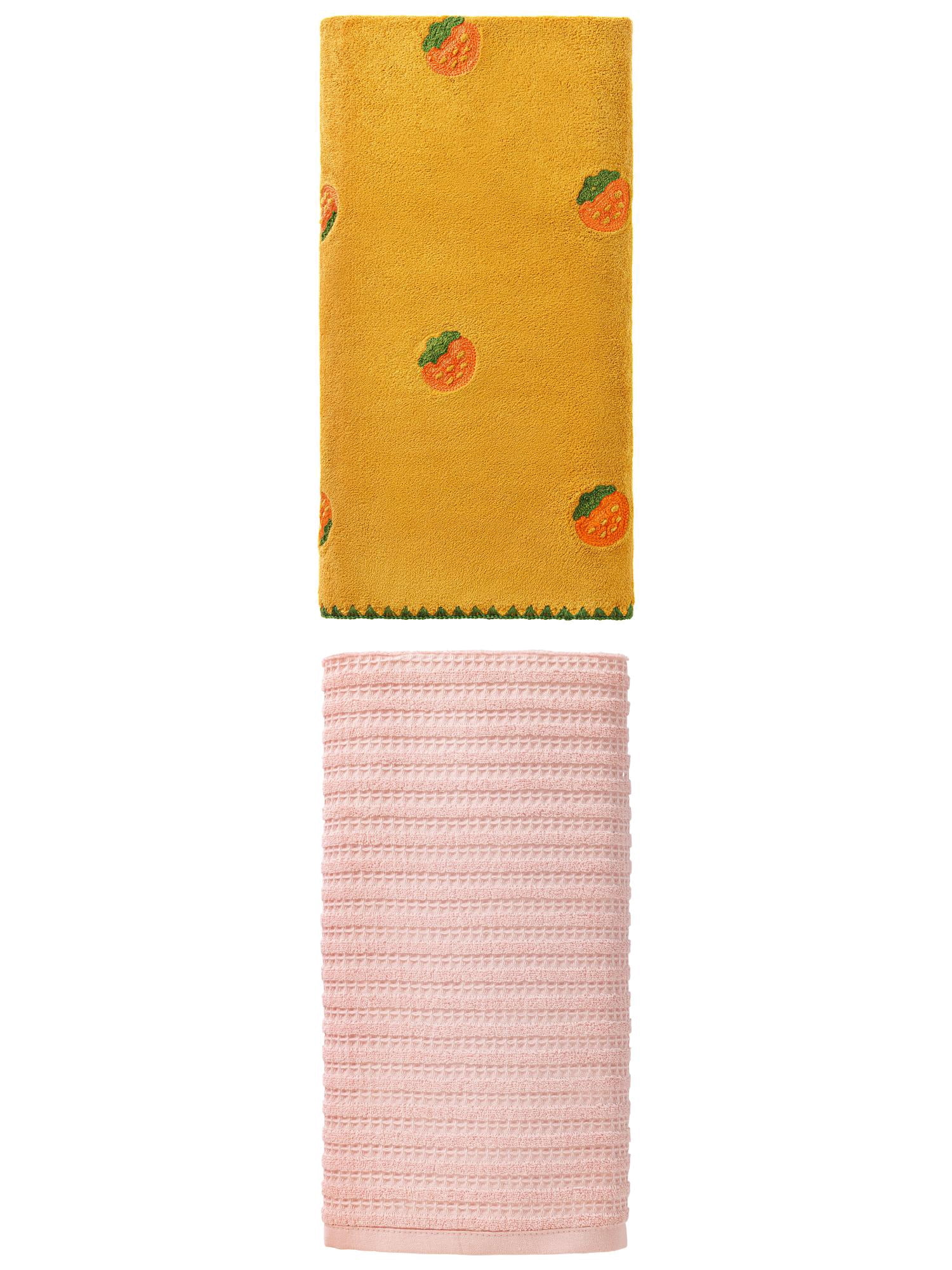 Unique Bargains Textured Plush Bath Towel 2 Pack Pink/Yellow 55" x 28"