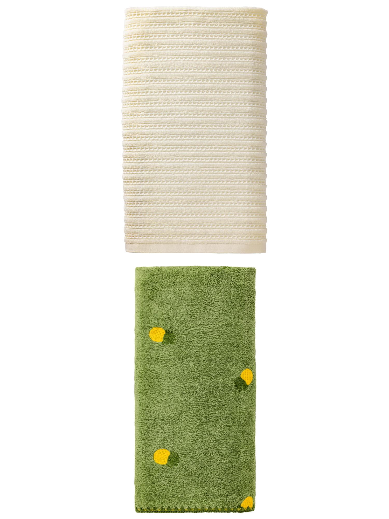 Unique Bargains 1pc Striped White 55" x 28" and 1pc Green 55" x 28" Soft Towels