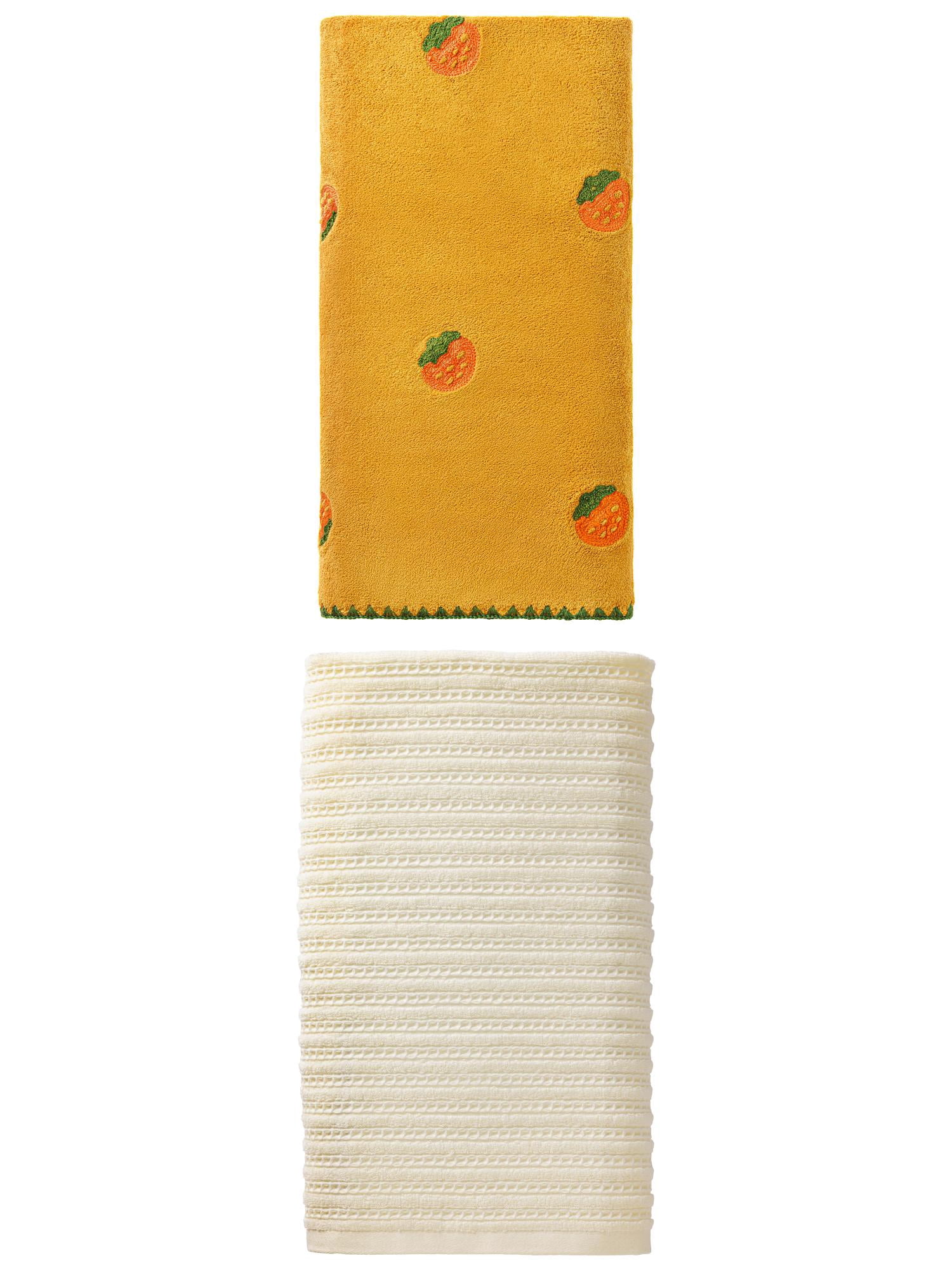 Unique Bargains 1pc Striped Beige 55" x 28" 1pc Yellow 55" x 28" Soft Towels
