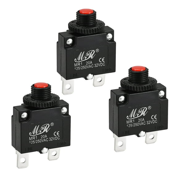 Unique Bargains Thermal Circuit Breaker 20A Push Button Reset Overload Protector with Quick Connect Terminal 3pcs