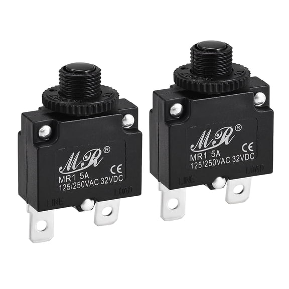 Unique Bargains Thermal Circuit Breaker 5A Push Button Reset Overload Protector with Quick Connect Terminal 2 Pcs