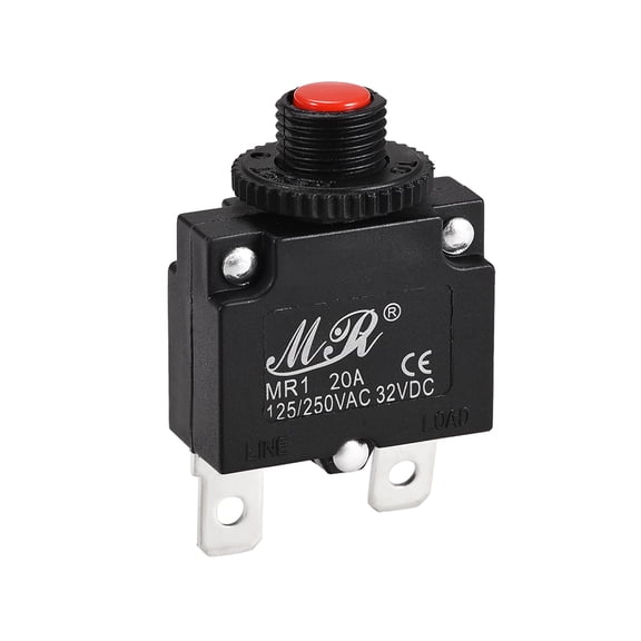 Unique Bargains Thermal Circuit Breaker Plastic 20A Push Button Reset Overload Protector with Quick Connect Terminal