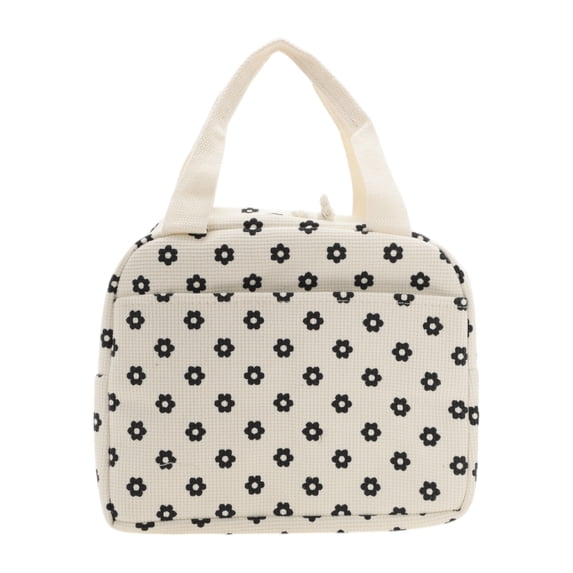 Unique Bargains Thermal Lunch Bag for Work 10.24"x7.09"x8.27" 1 Pc Beige White,Black